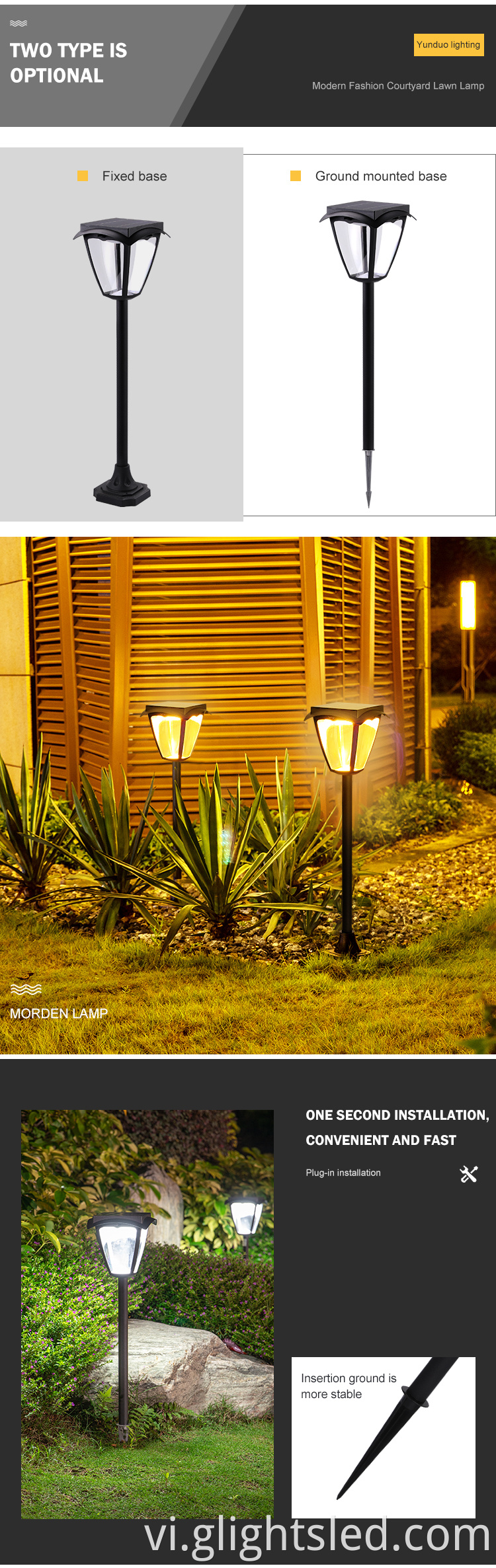 Sản phẩm chính Sân cây Hoa Bãi cỏ ngoài trời không thấm nước ip55 Vườn 1.5W Đèn LED năng lượng mặt trời